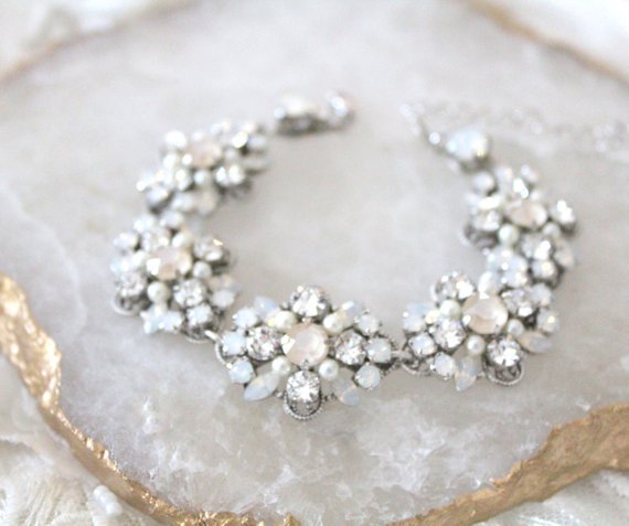 Ivory cream and White Opal Crystal Bridal bracelet - ROWAN - Treasures by Agnes