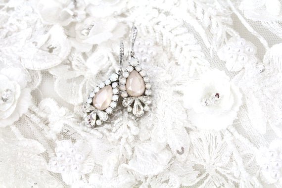 Ivory cream Bridal earrings with white opal accents - BRIANNA - Treasures by Agnes