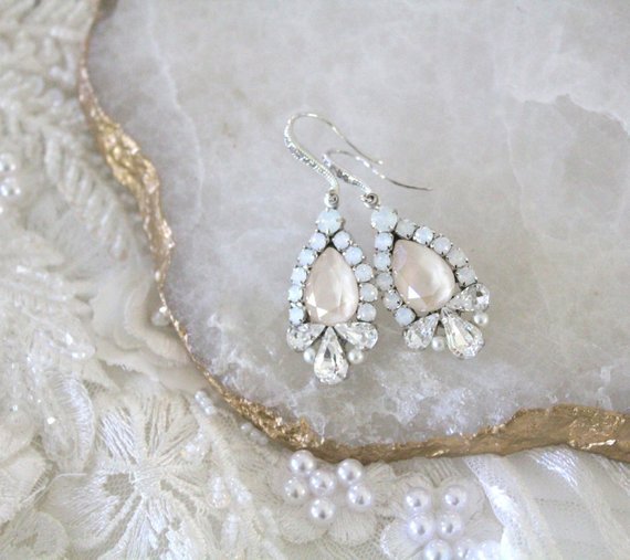 Ivory cream Bridal earrings with white opal accents - BRIANNA - Treasures by Agnes