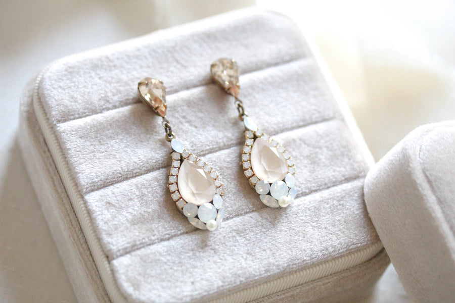 Ivory cream crystal bridal earrings - JULIA