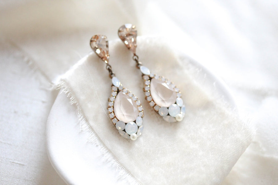 Ivory cream crystal bridal earrings - JULIA
