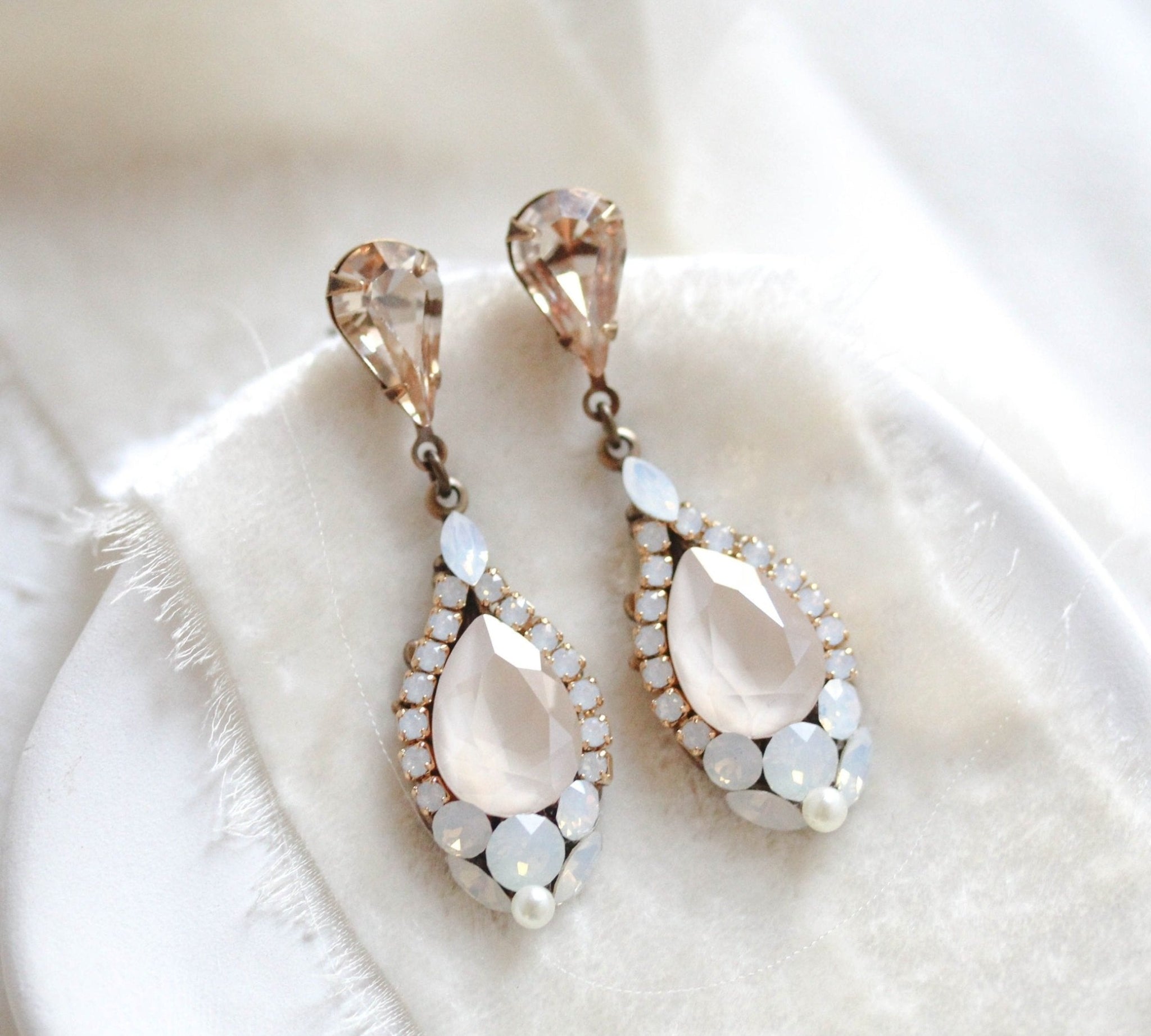 Ivory cream crystal bridal earrings - JULIA