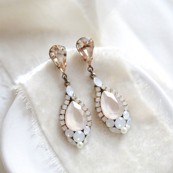 Ivory cream crystal bridal earrings - JULIA