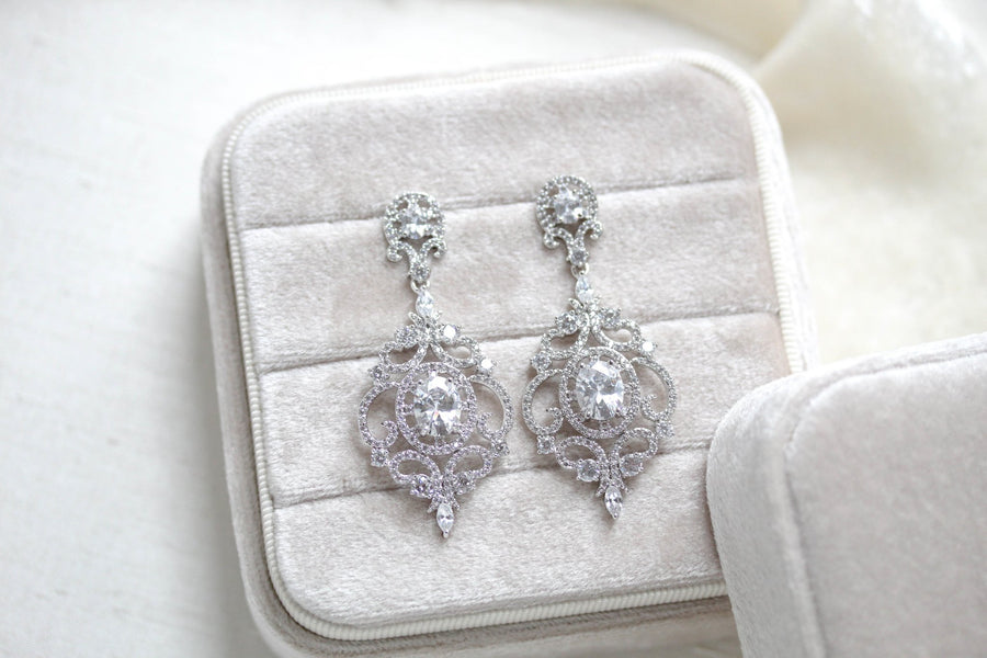KENDRA rose gold cz bridal earrings