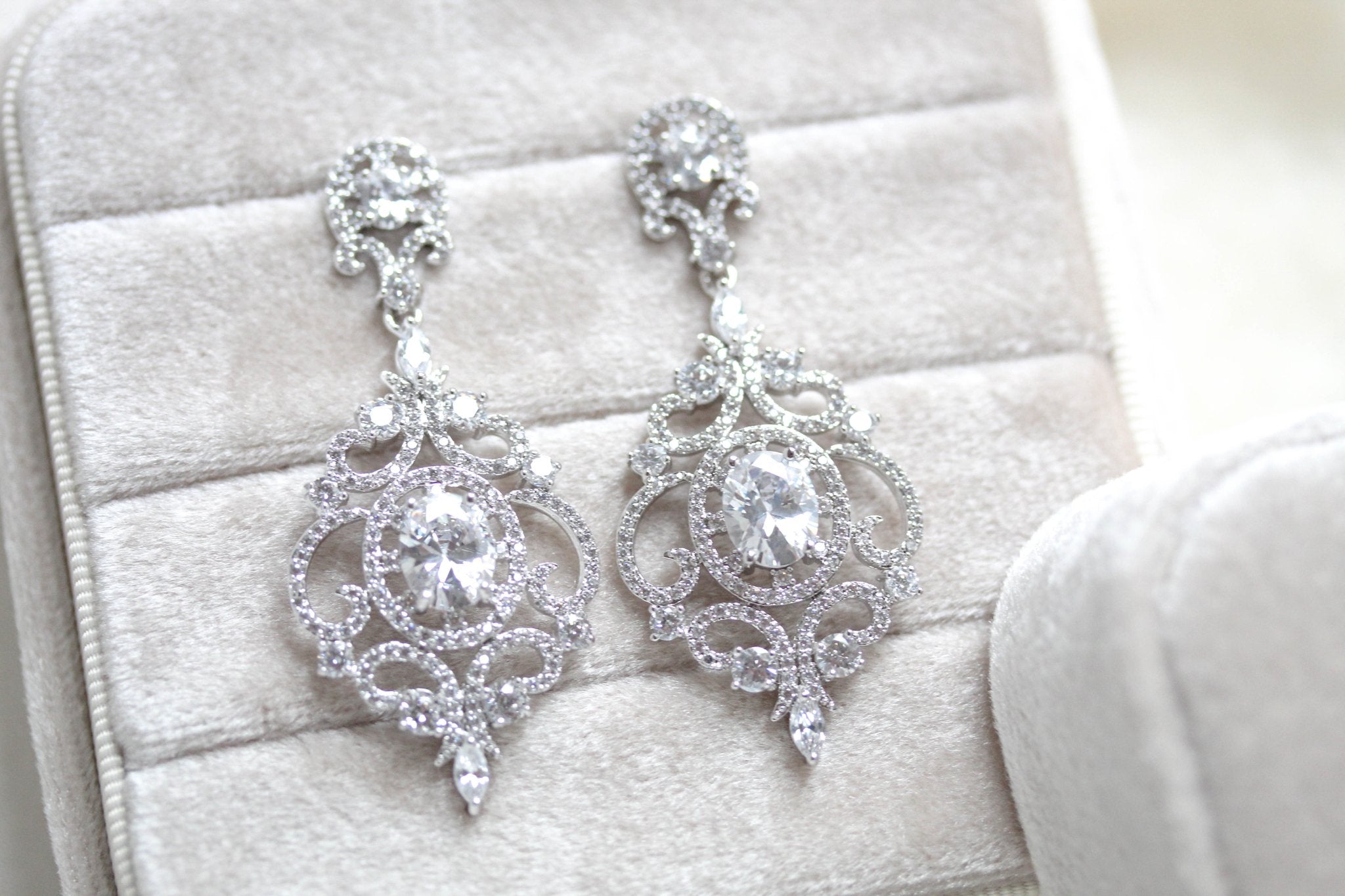 Rose gold chandelier bridal earrings - KENDRA 
