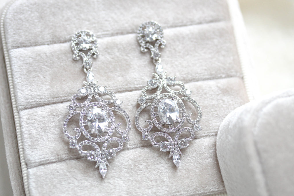 KENDRA rose gold cz bridal earrings