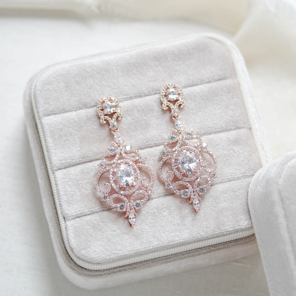 KENDRA rose gold cz bridal earrings