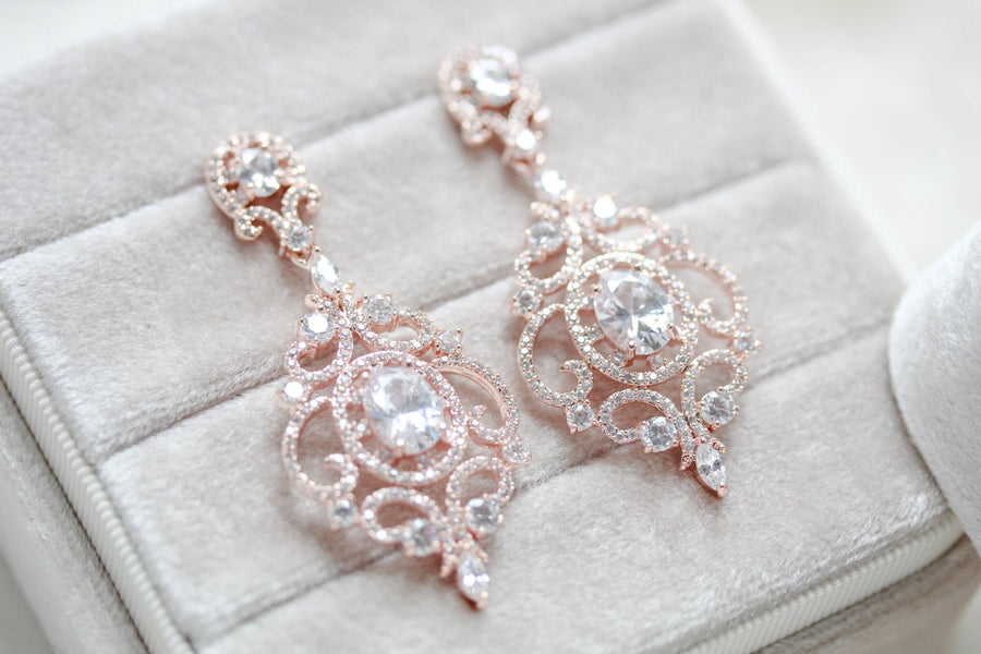 KENDRA rose gold cz bridal earrings