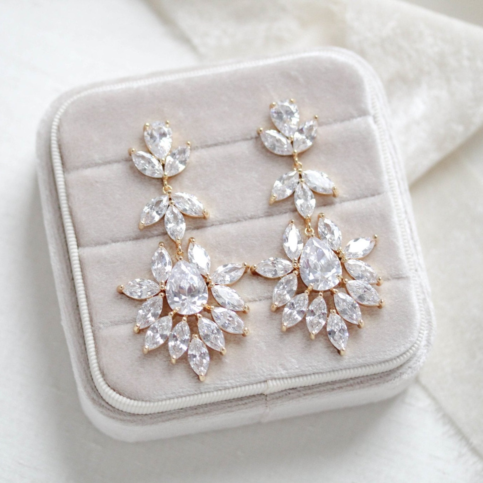 Large cubic zirconia rose gold bridal statement earrings - AVERY - Treasures by Agnes