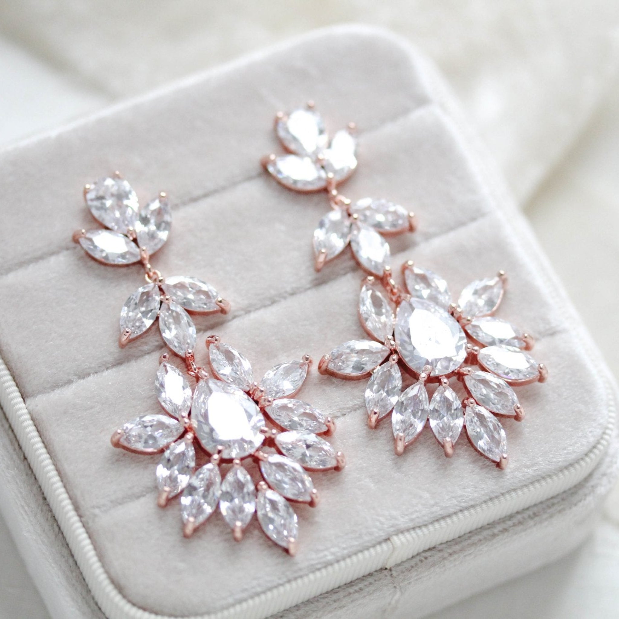 Large cubic zirconia rose gold bridal statement earrings - AVERY - Treasures by Agnes