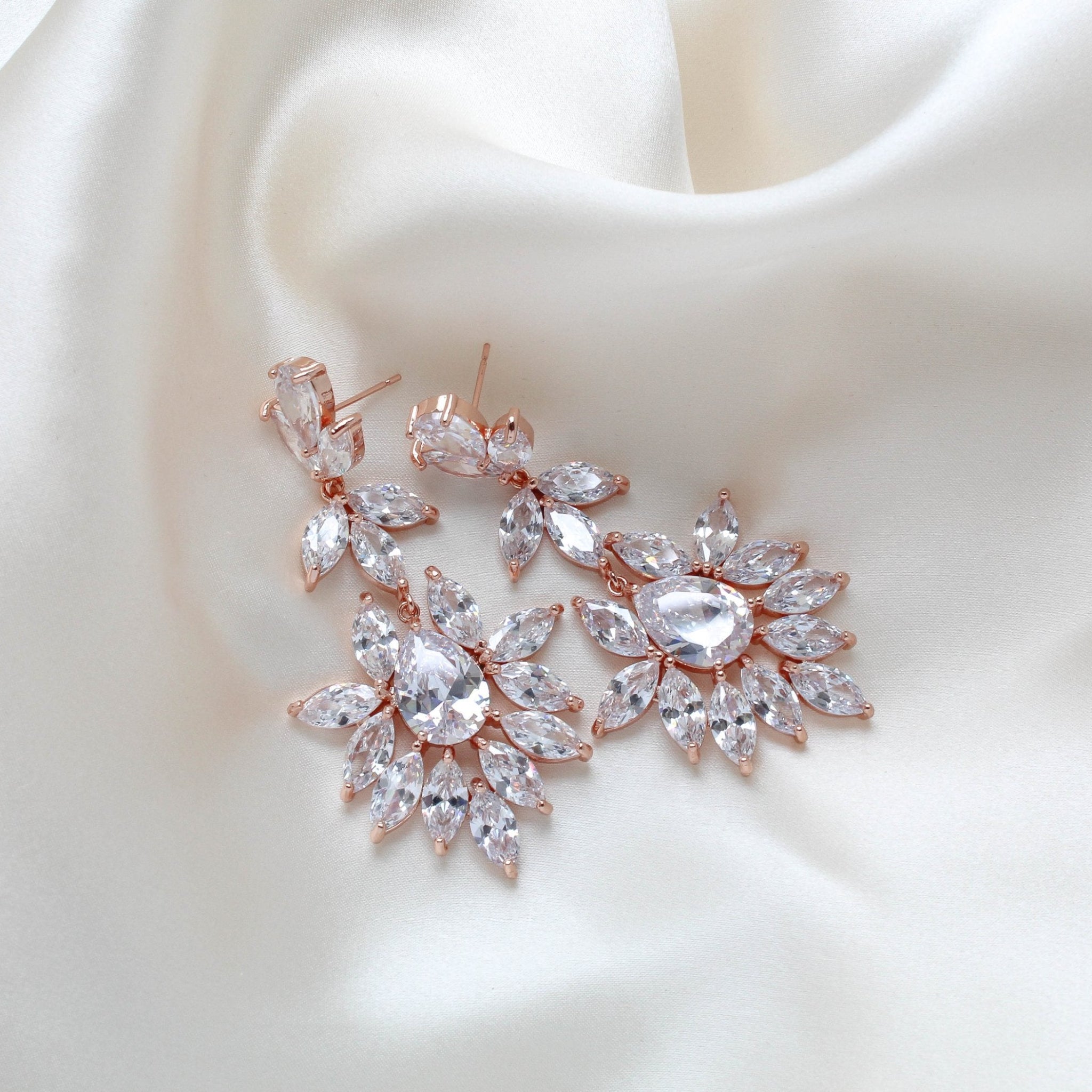 Large cubic zirconia rose gold bridal statement earrings - AVERY - Treasures by Agnes