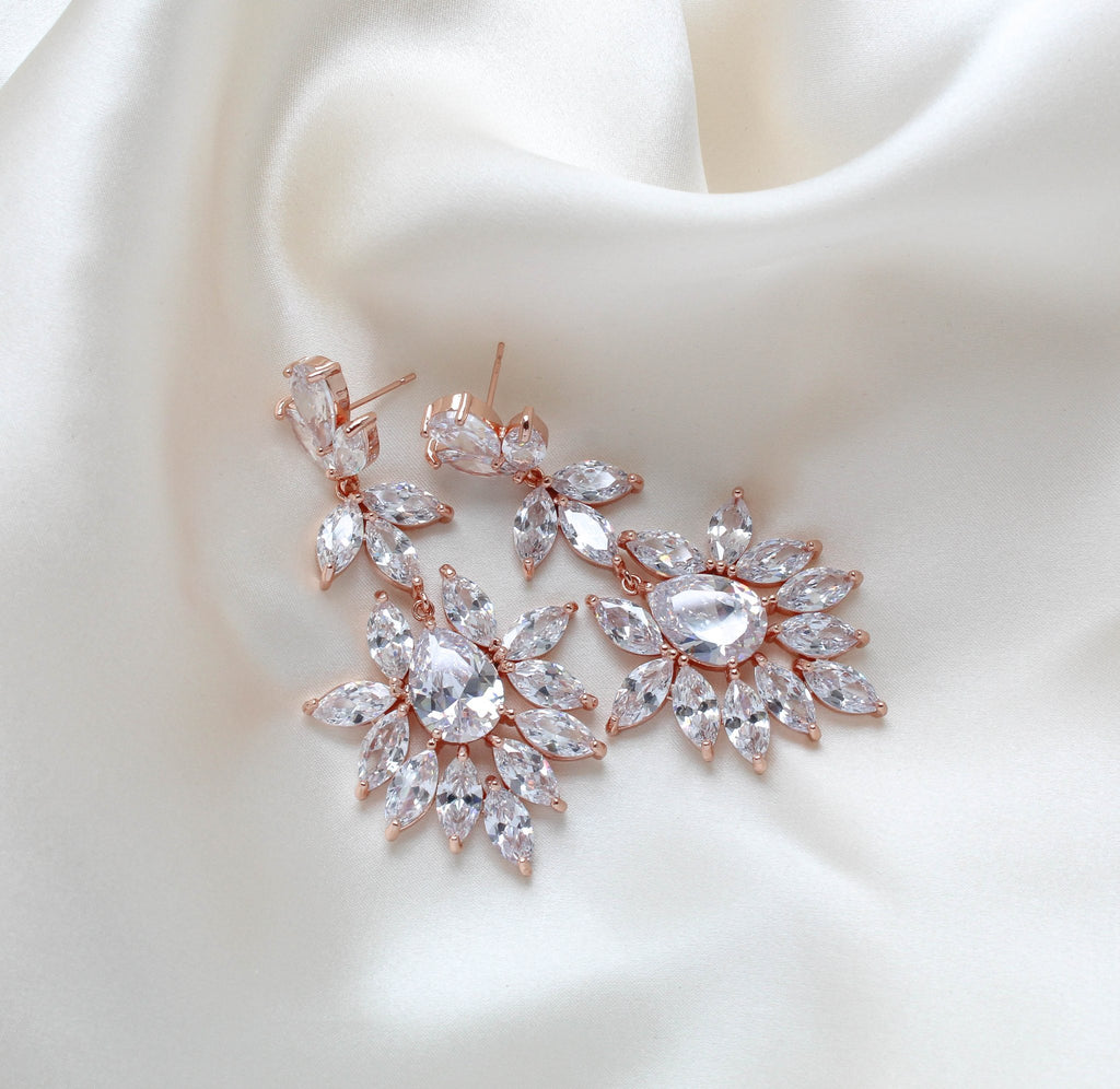 Large cubic zirconia rose gold bridal statement earrings - AVERY - Treasures by Agnes