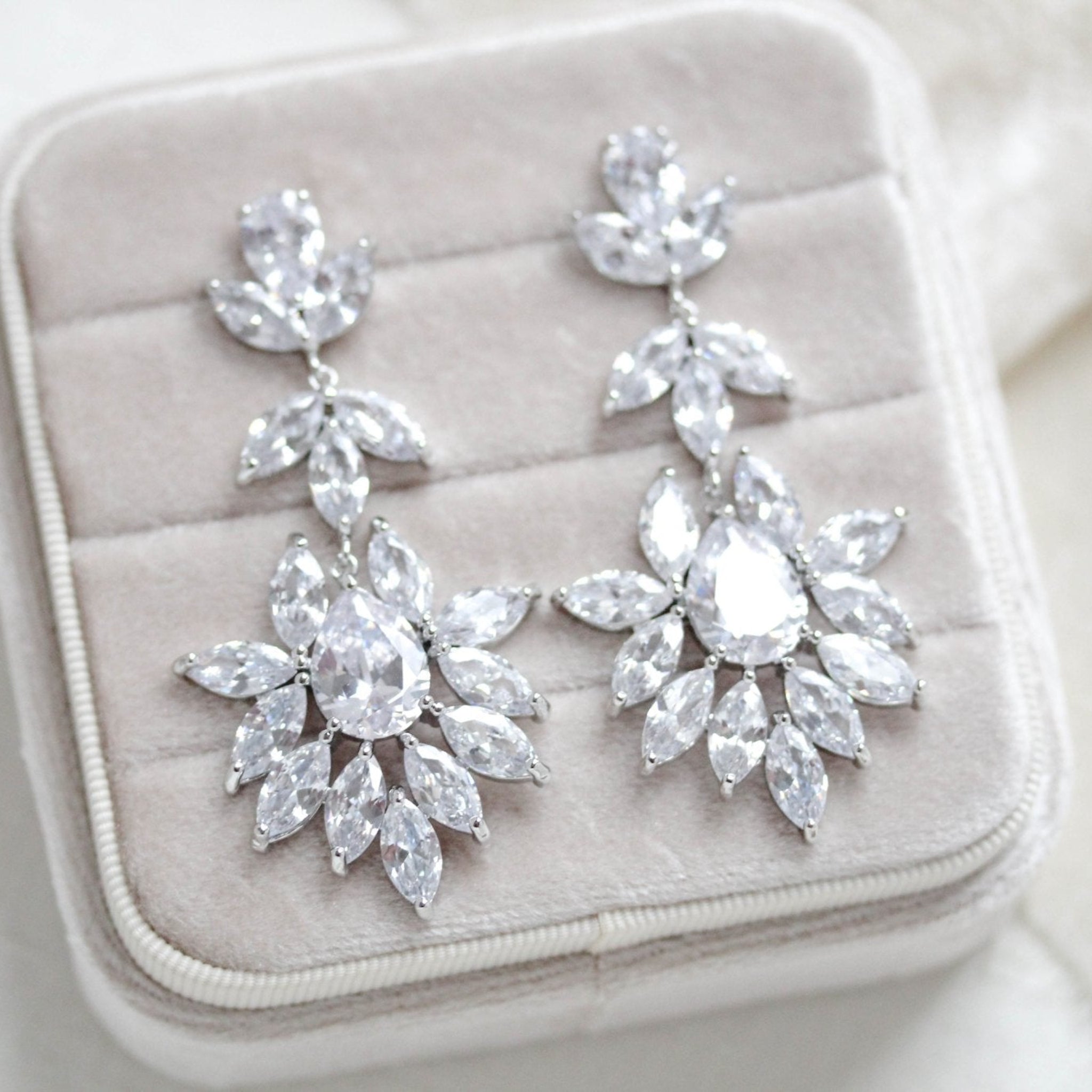 Large cubic zirconia rose gold bridal statement earrings - AVERY - Treasures by Agnes