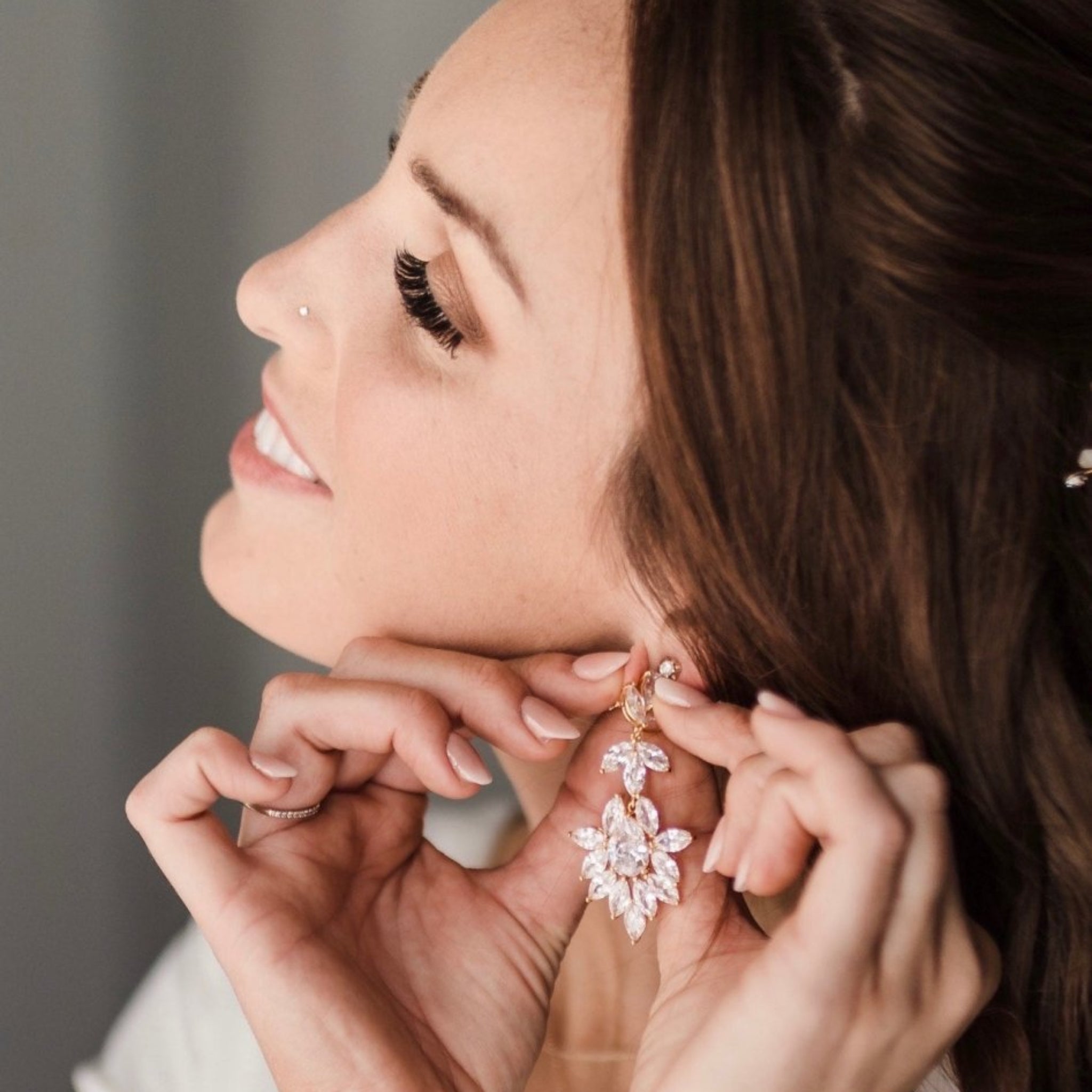 Large cubic zirconia rose gold bridal statement earrings - AVERY - Treasures by Agnes