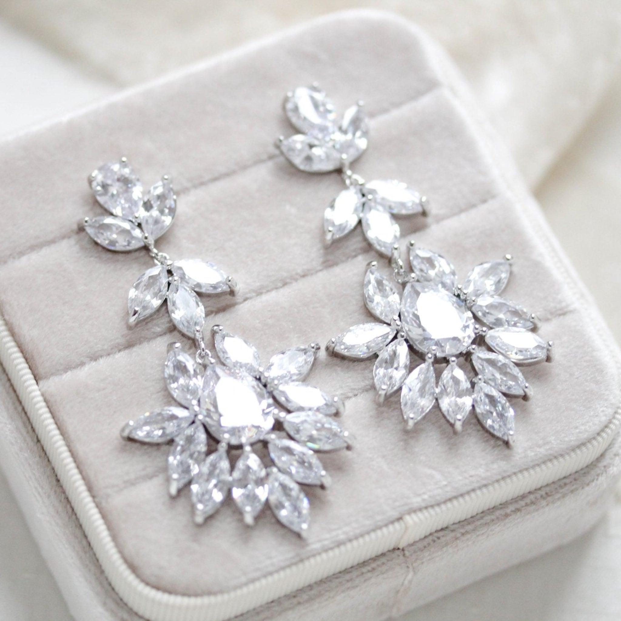 Large cubic zirconia rose gold bridal statement earrings - AVERY - Treasures by Agnes