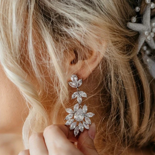 Large cubic zirconia rose gold bridal statement earrings - AVERY - Treasures by Agnes