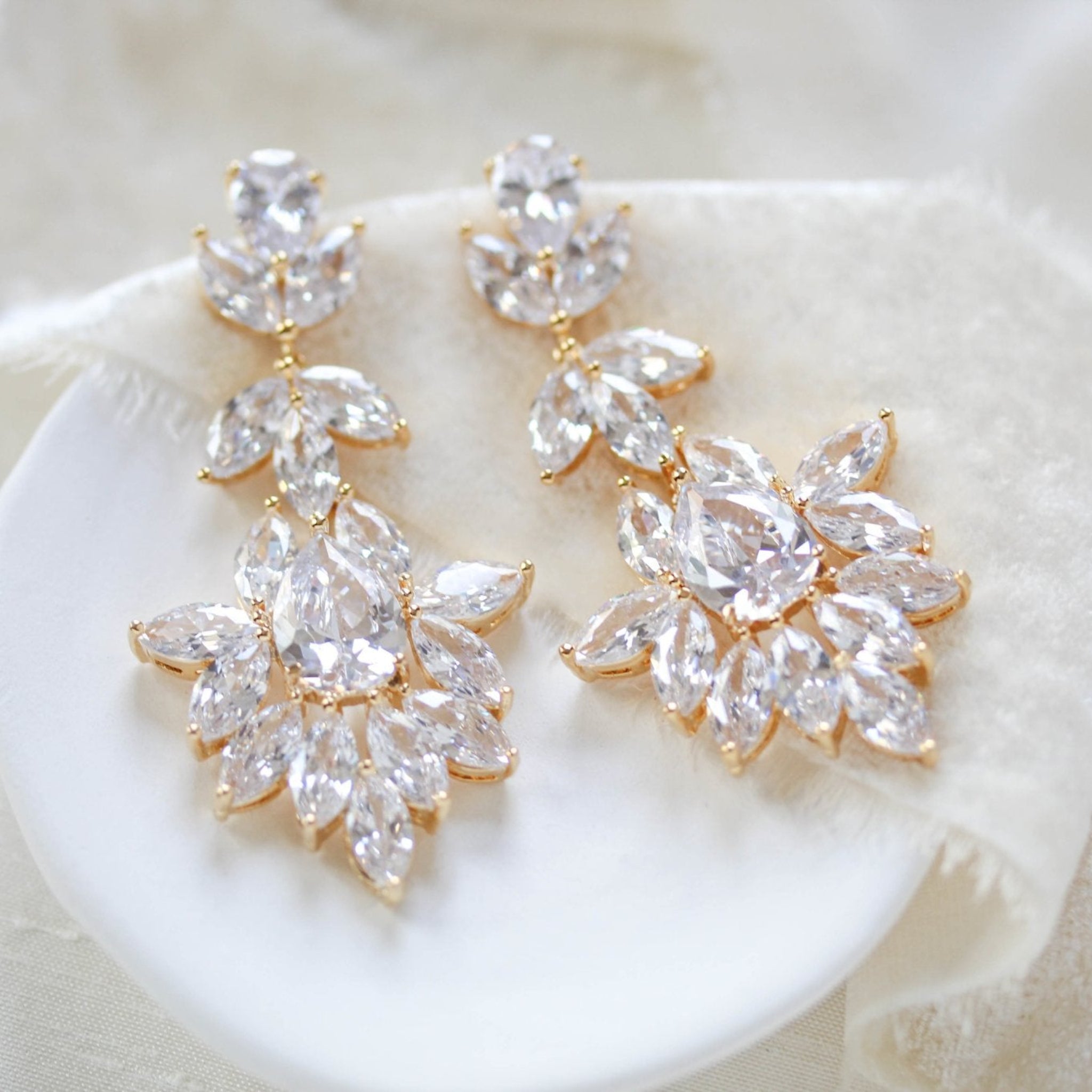 Large cubic zirconia rose gold bridal statement earrings - AVERY - Treasures by Agnes