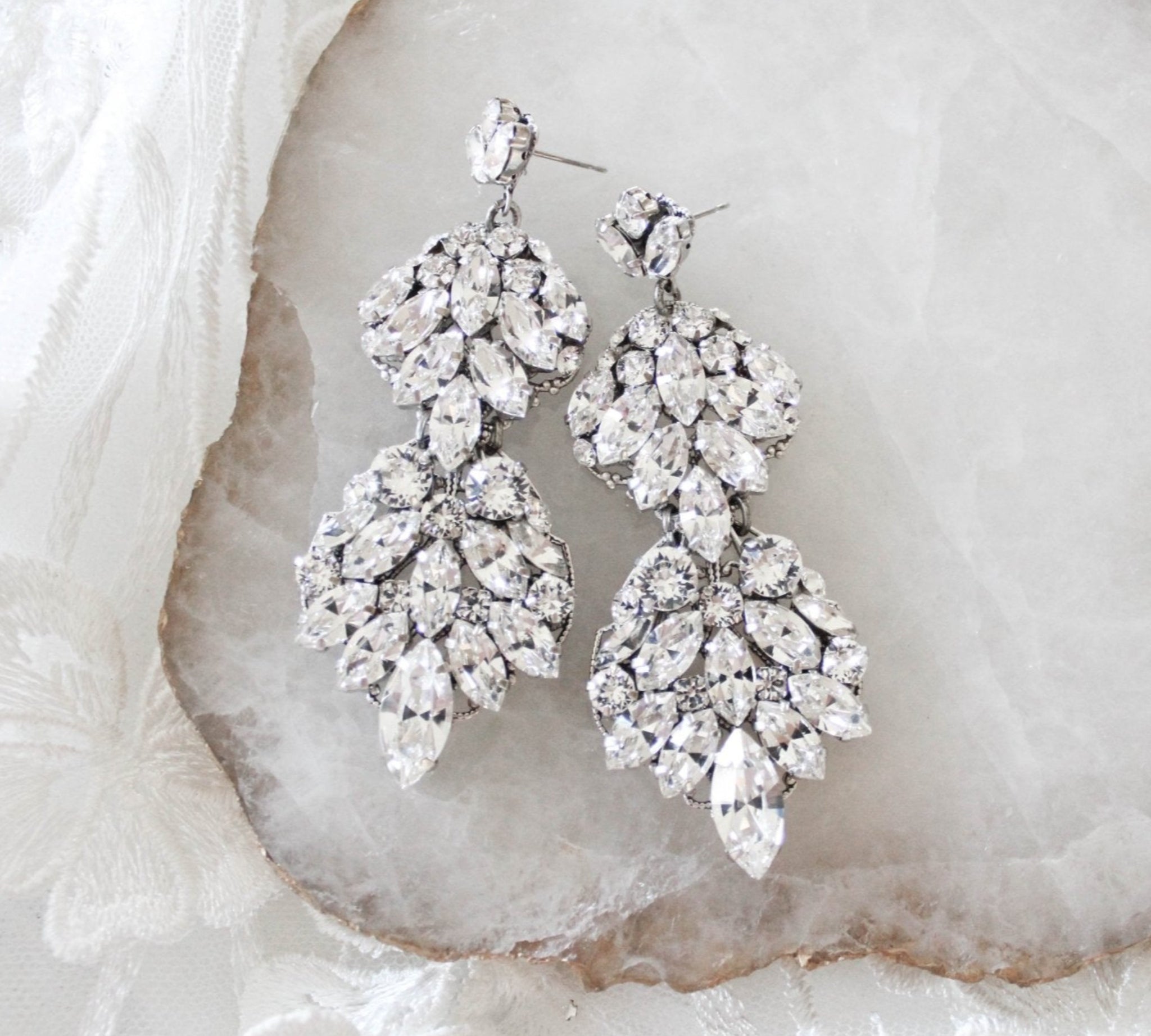 Large Haute Wedding earrings with crystals - ANGELINA - Treasures by Agnes