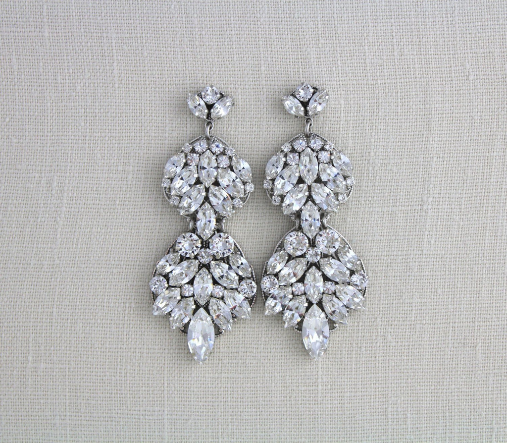 Large Haute Wedding earrings with crystals - ANGELINA - Treasures by Agnes