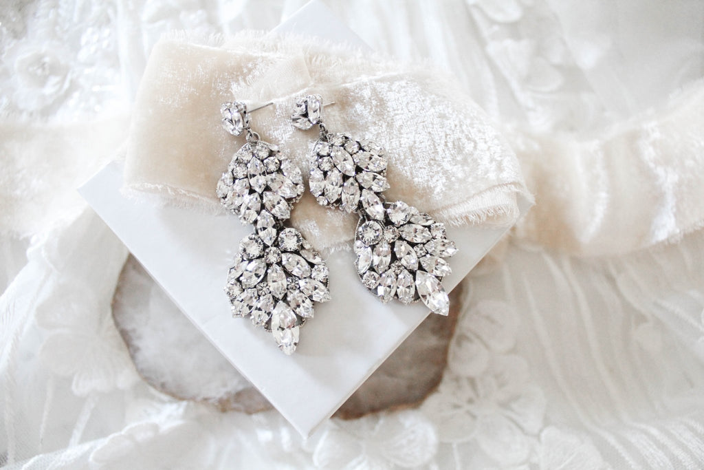 Large Haute Wedding earrings with crystals - ANGELINA - Treasures by Agnes
