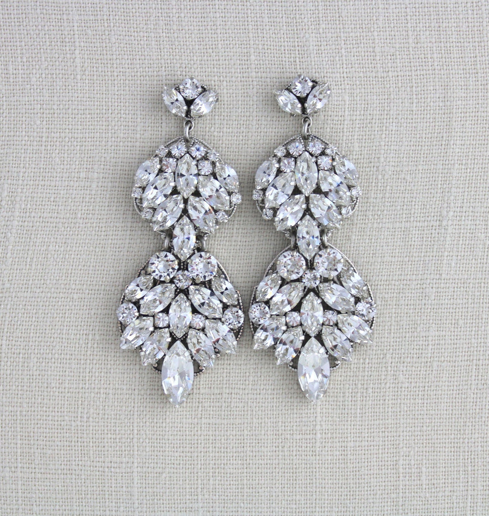 Large Haute Wedding earrings with crystals - ANGELINA - Treasures by Agnes