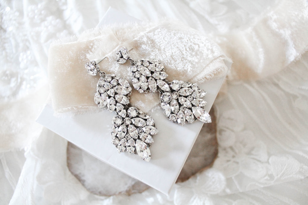 Large Haute Wedding earrings with crystals - ANGELINA - Treasures by Agnes