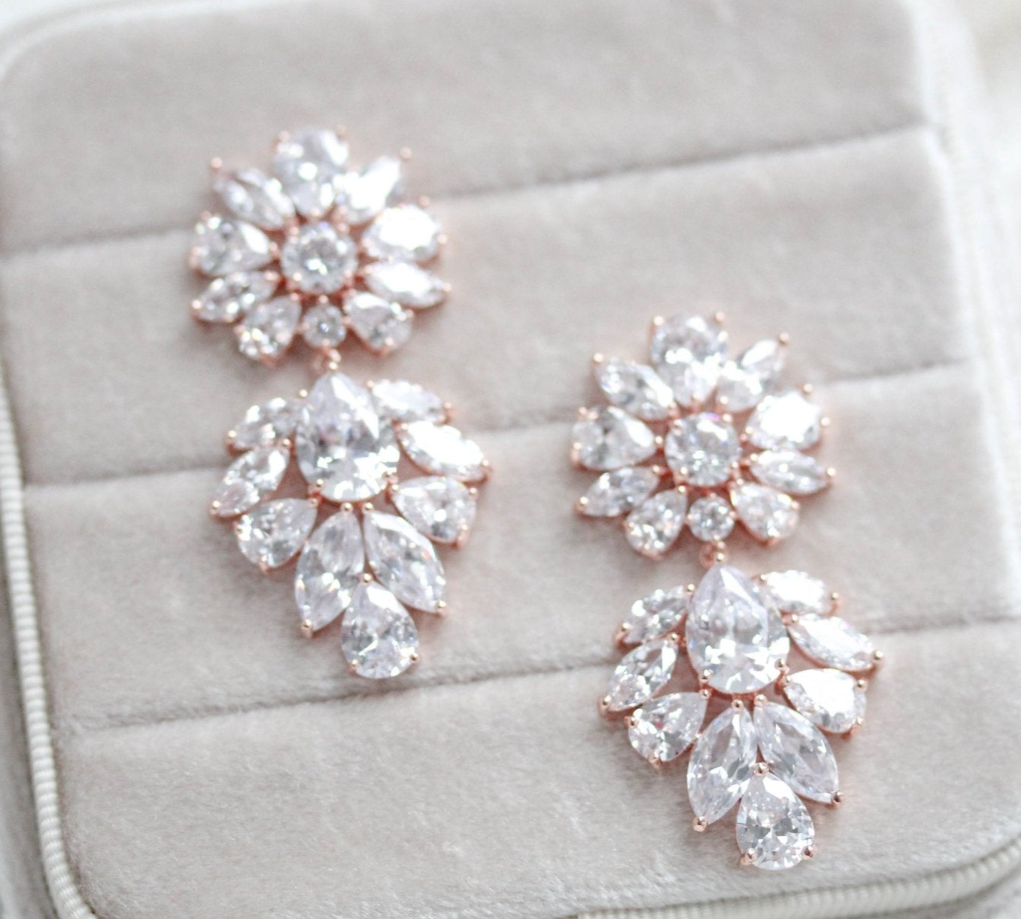Large rose gold Bridal chandelier statement earrings - NATALIE - Treasures by Agnes