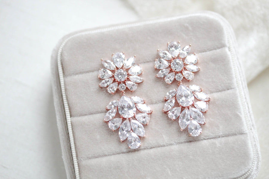 Large rose gold Bridal chandelier statement earrings - NATALIE - Treasures by Agnes