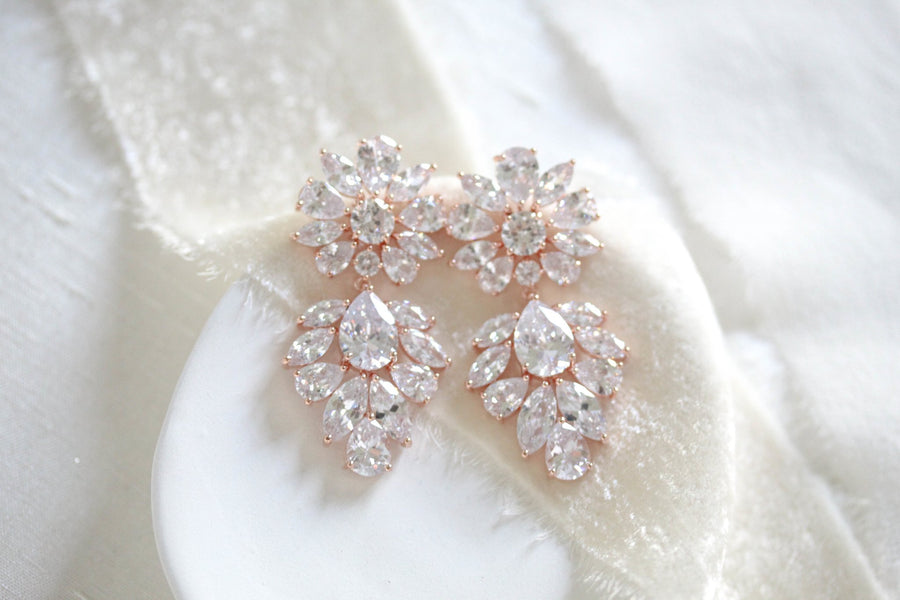 Large rose gold Bridal chandelier statement earrings - NATALIE - Treasures by Agnes