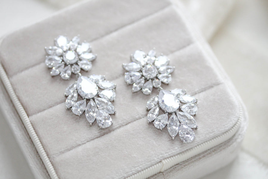 Large rose gold Bridal chandelier statement earrings - NATALIE - Treasures by Agnes