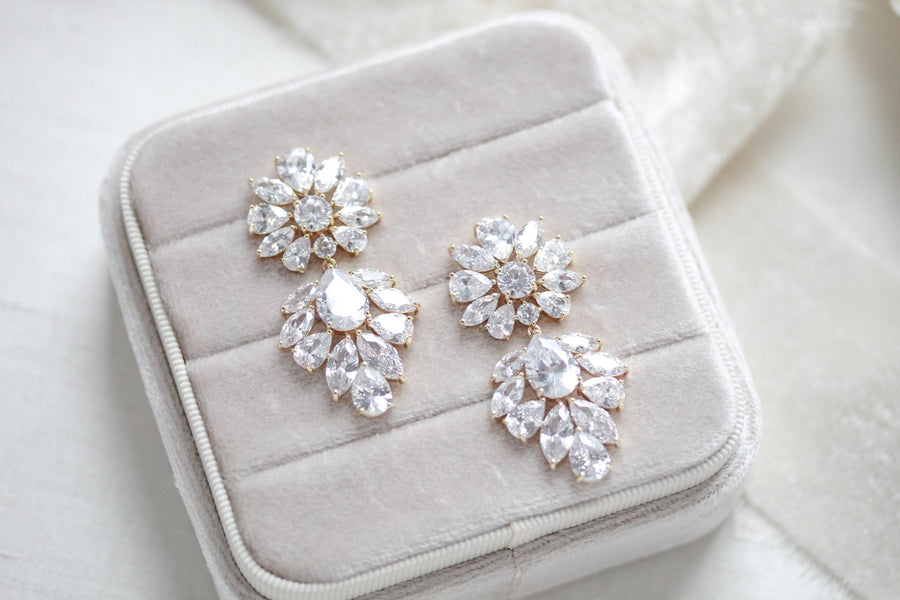 Large rose gold Bridal chandelier statement earrings - NATALIE - Treasures by Agnes