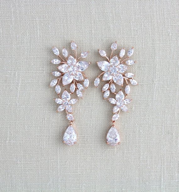 Large Rose gold Bridal earrings - LILY - Treasures by Agnes