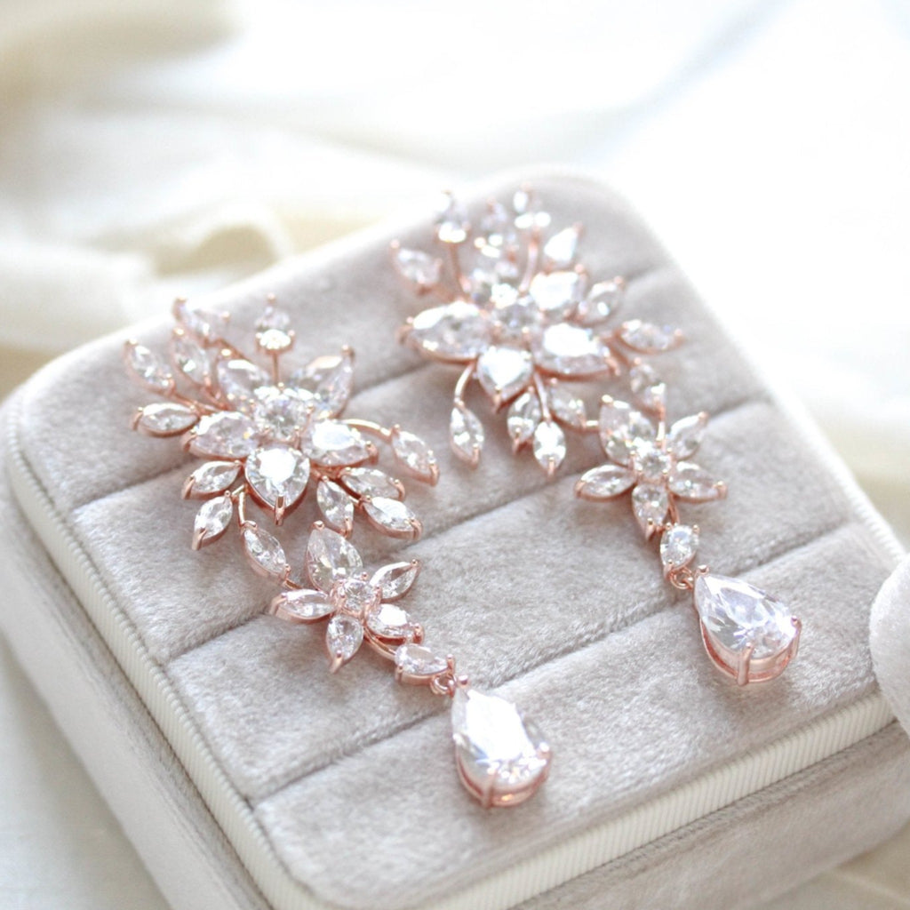 Large Rose gold Bridal earrings - LILY - Treasures by Agnes