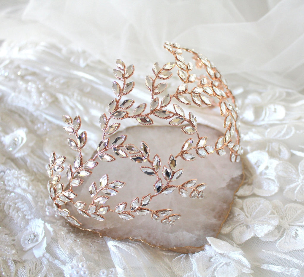 Large Rose gold crystal Wedding headpiece - LOLA - Treasures by Agnes