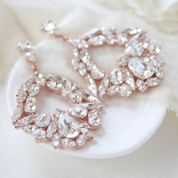 Large rose gold hoop style statement bridal earrings - VANESSA - Treasures by Agnes