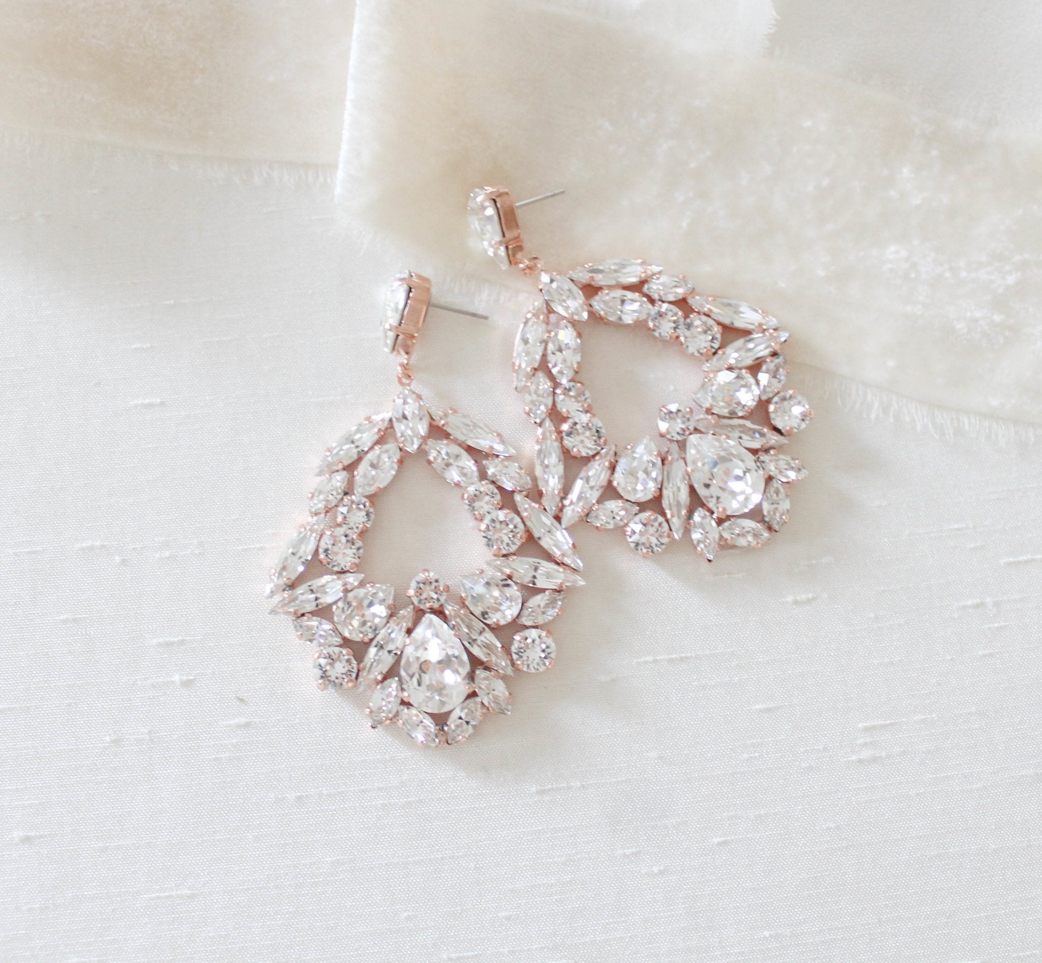 Large rose gold hoop style statement bridal earrings - VANESSA - Treasures by Agnes