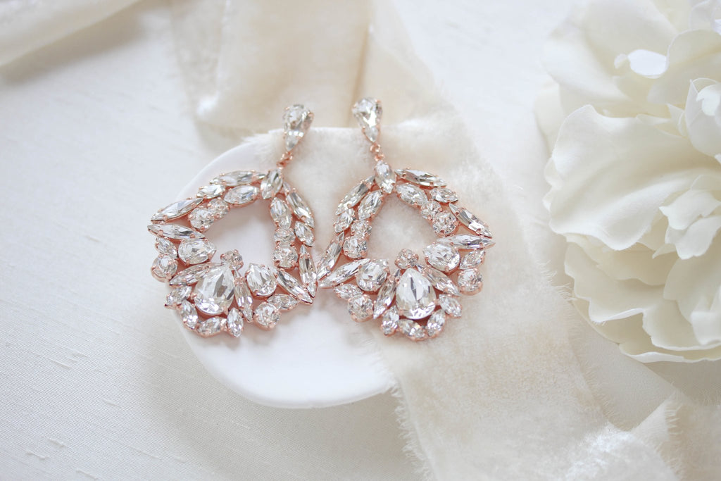 Large rose gold hoop style statement bridal earrings - VANESSA - Treasures by Agnes