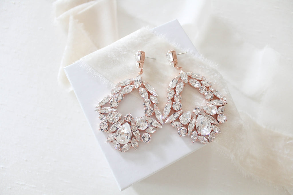 Large rose gold hoop style statement bridal earrings - VANESSA - Treasures by Agnes