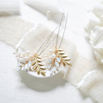 Brass leaf and Swarovski white opal hair pin - IVY - Treasures by Agnes
