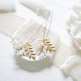 Brass leaf and Swarovski white opal hair pin - IVY - Treasures by Agnes