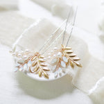 Brass leaf and Swarovski white opal hair pin - IVY - Treasures by Agnes