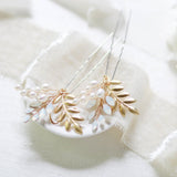Brass leaf and Swarovski white opal hair pin - IVY - Treasures by Agnes