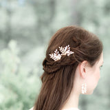 Brass leaf and Swarovski white opal hair pin - IVY - Treasures by Agnes