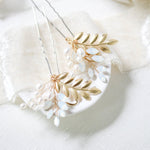 Brass leaf and Swarovski white opal hair pin - IVY - Treasures by Agnes