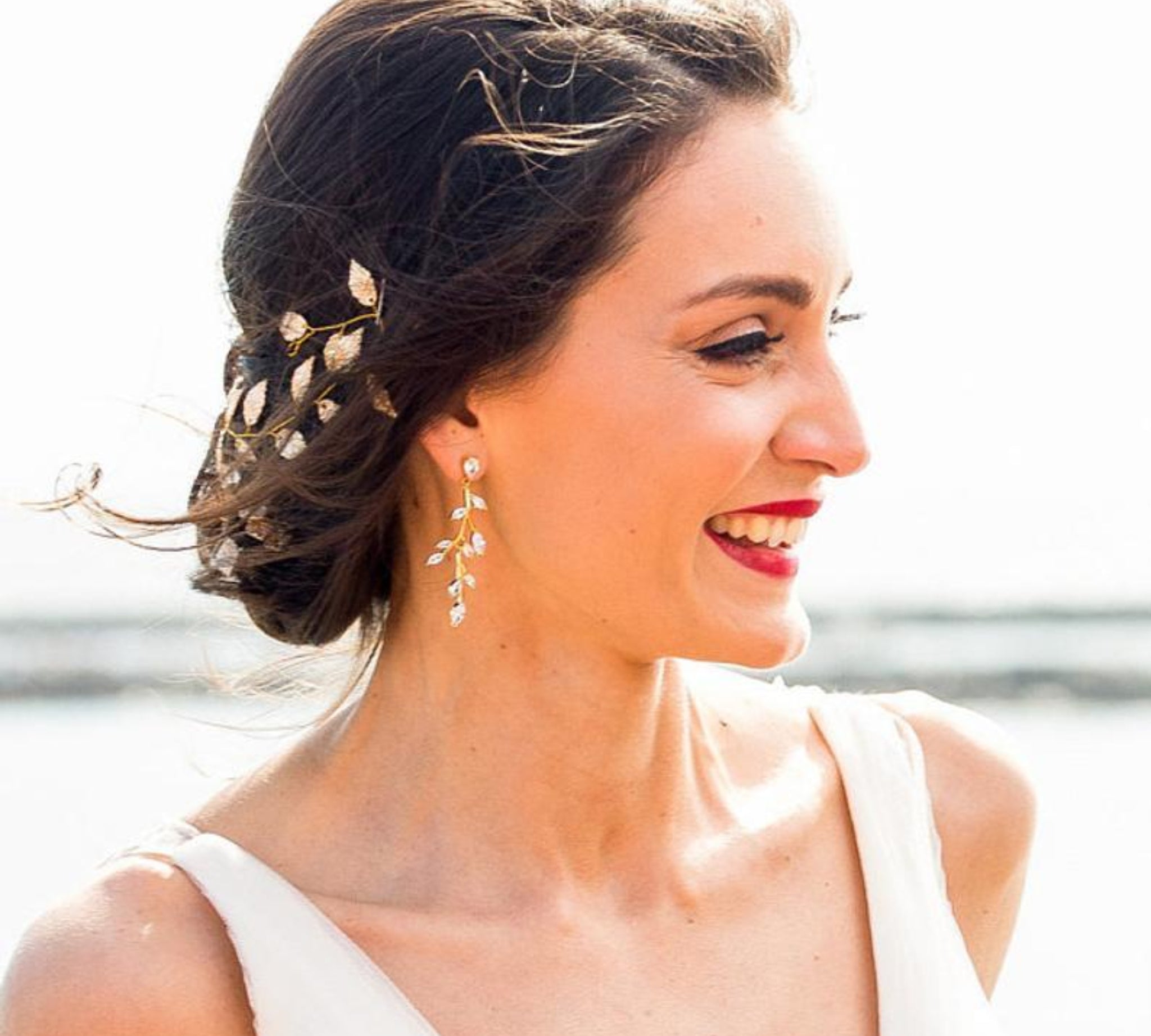Long gold Cubic Zirconia Bridal earrings - APRILLE - Treasures by Agnes