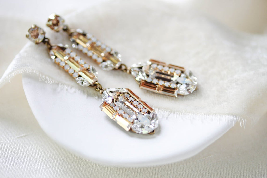 Long Art Deco Swarovski Crystal Bridal earrings - LYDIA
