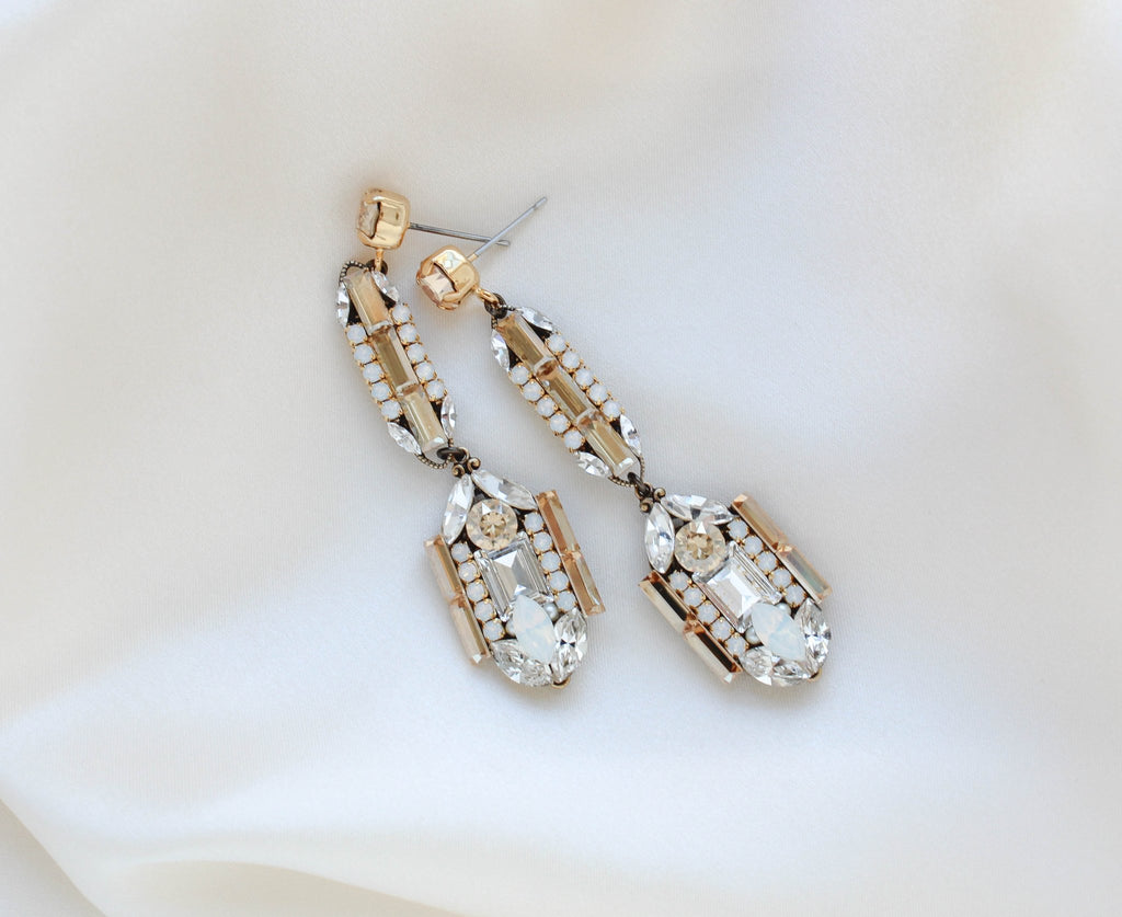 Long Art Deco Crystal Bridal earrings - LYDIA - Treasures by Agnes