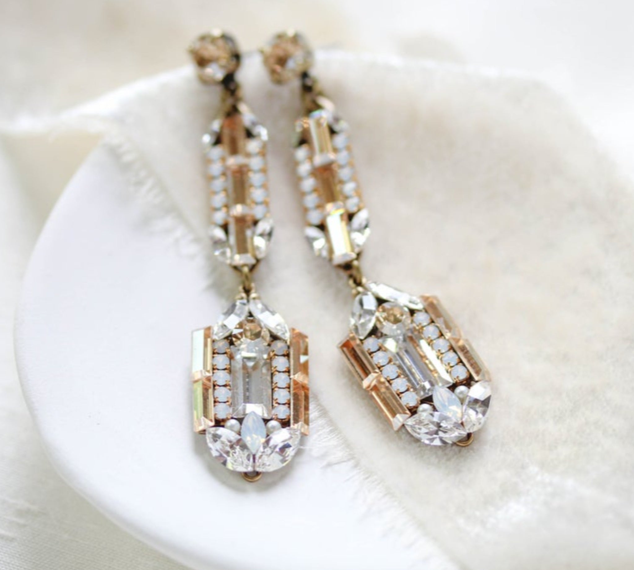Long Art Deco Swarovski Crystal Bridal earrings - LYDIA