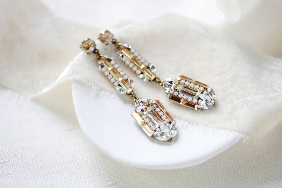 Long Art Deco Swarovski Crystal Bridal earrings - LYDIA