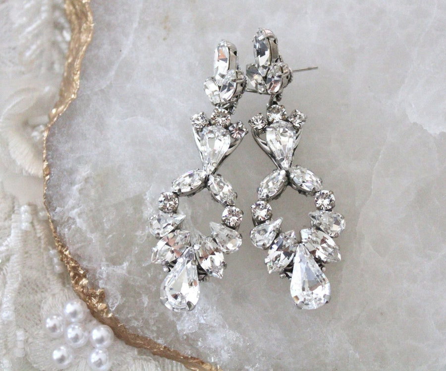 Long Chandelier Bridal earrings with Austrian crystals - HOPE - Treasures by Agnes